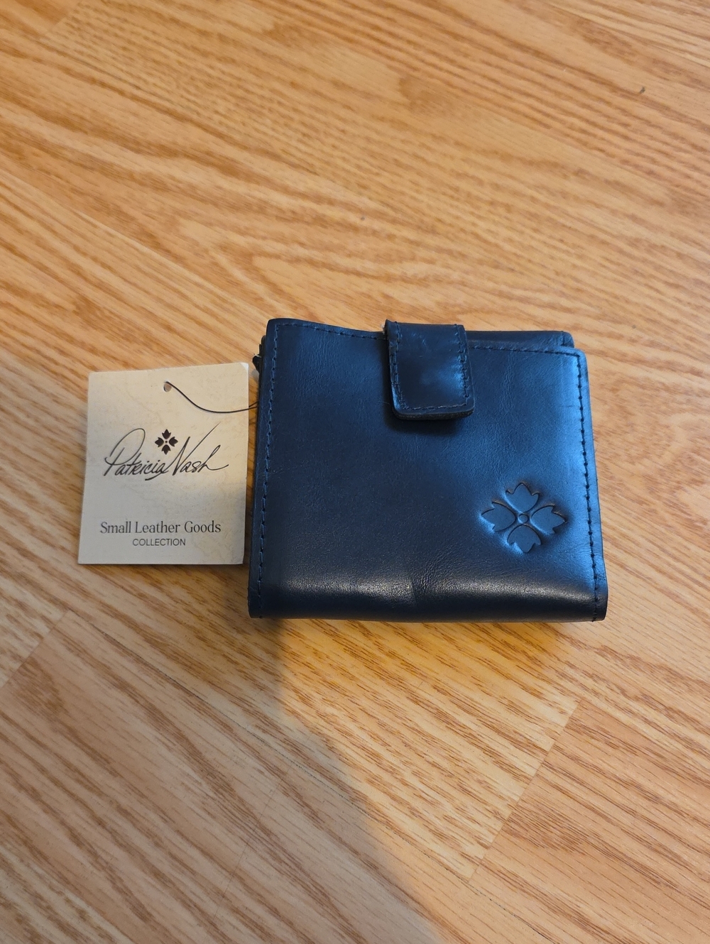 Patricia Nash Black Leather Bifold Wallet with Floral Emboss